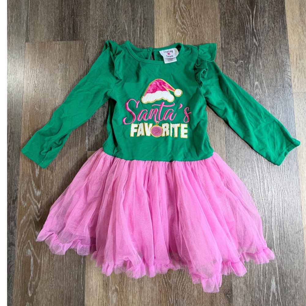 Counting Daisies Tutu Dress Toddler 4T Emerald Green Pink Santa Favorite Holiday